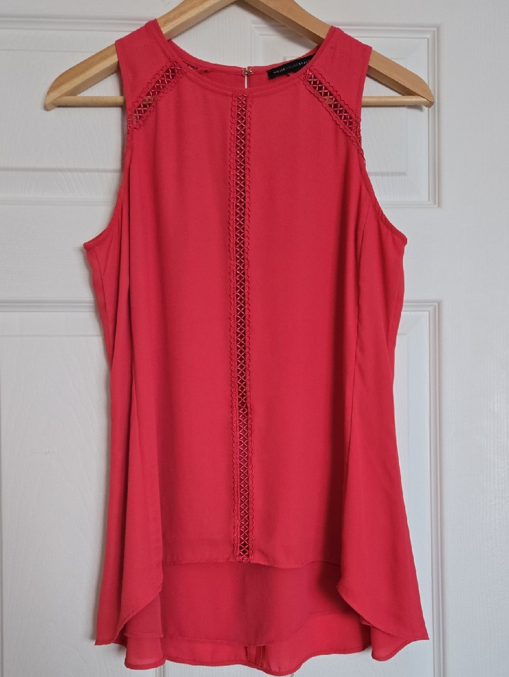 White House Black Market Coral-Pink Sleeveless Lace-Trim Tank